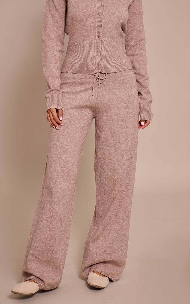 Taupe Pantalon Large En Maille Petite