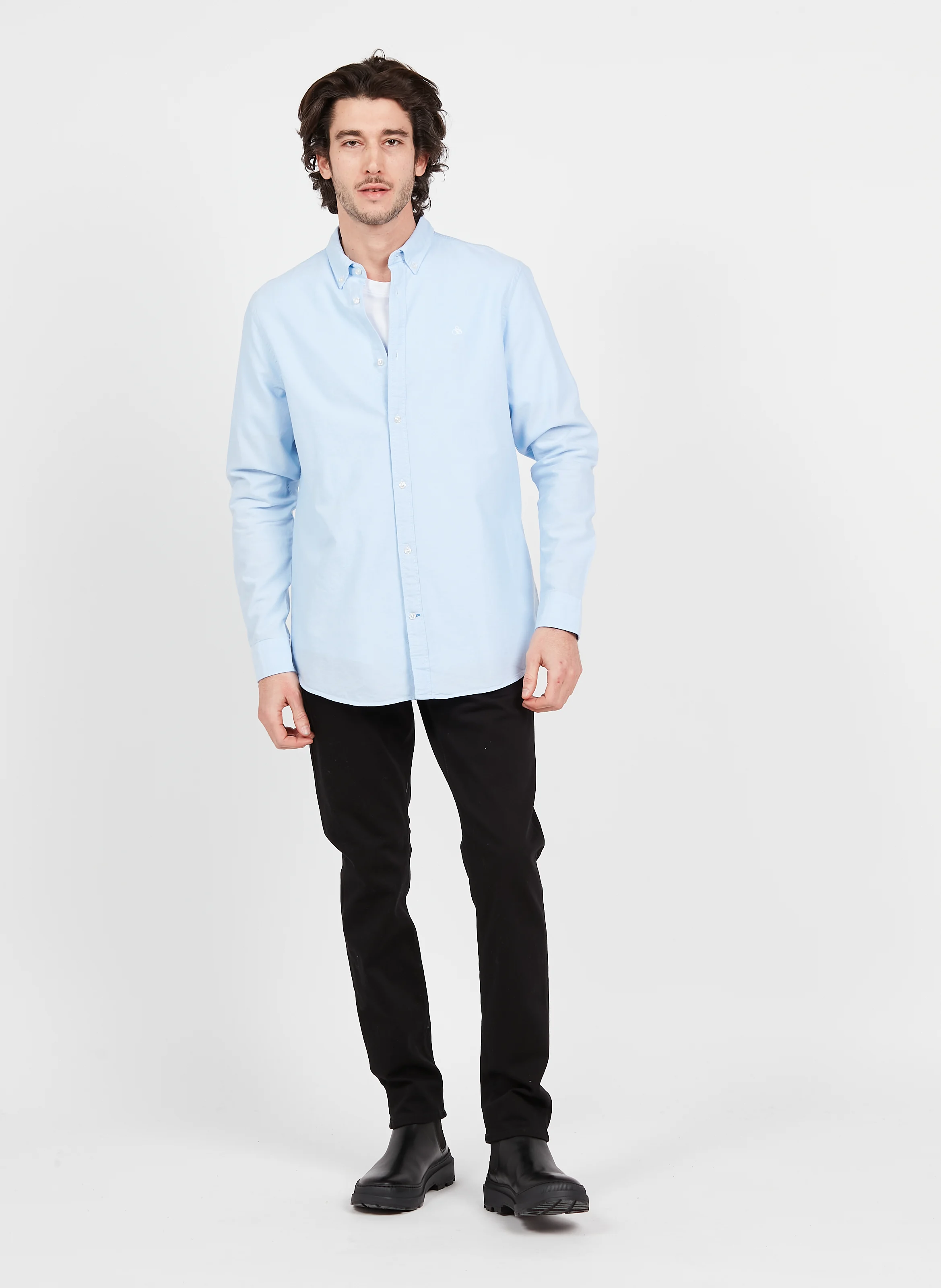 Chemise col américain regular-fit en coton bio | Bleu
