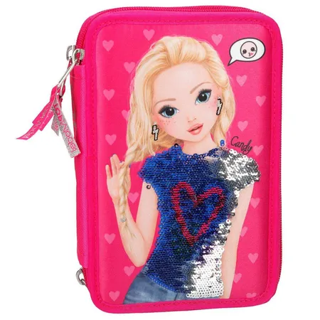 Depesche TOPModel Federtasche mit Pailletten, pink, 3-Fach