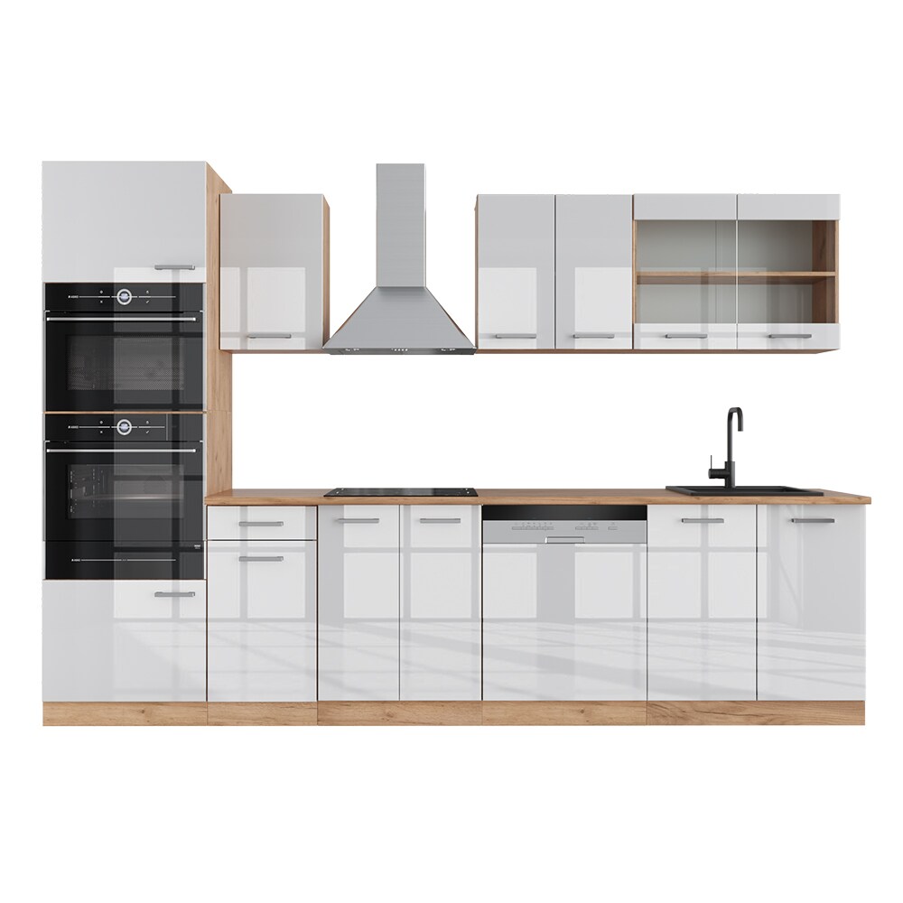 Vicco Küchenzeile Küchenblock Einbauküche R-Line 300cm Mikrowellenumbauschrank Weiß