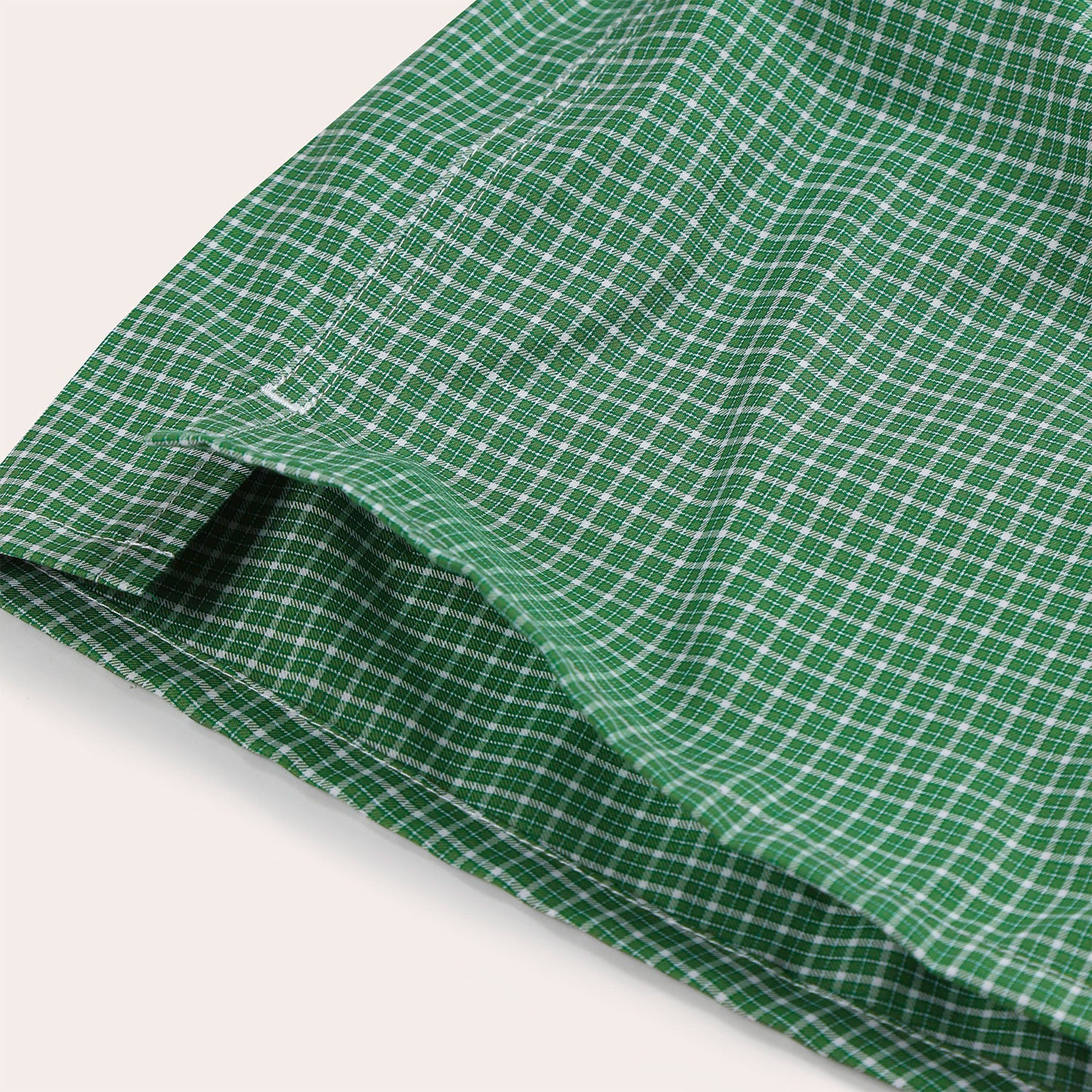 Upcycled boxer shorts with green and white checks