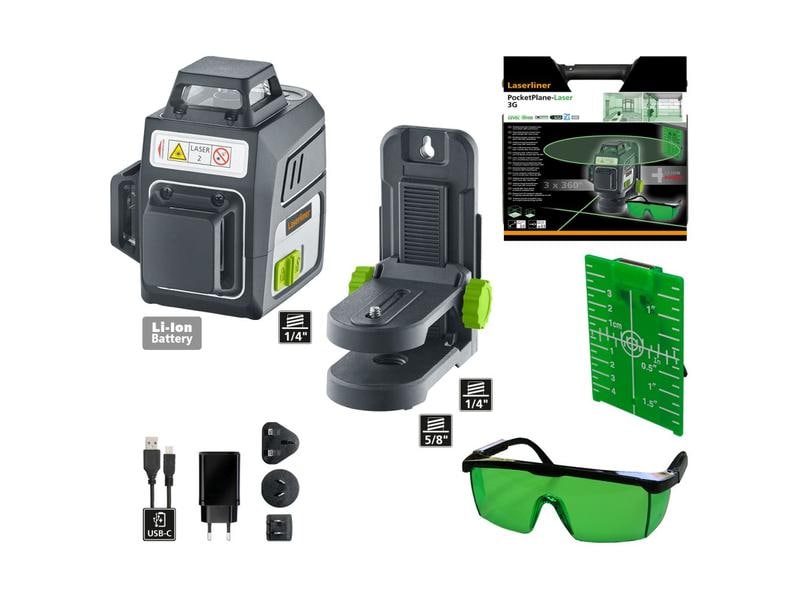 Laserliner Kreuzlinien-Laser PocketPlane-Laser 3G 30 m Dreidimensionaler, handlicher Laser mit einem horizontalen und zwei vertikalen grünen 360°-Laserkreisen