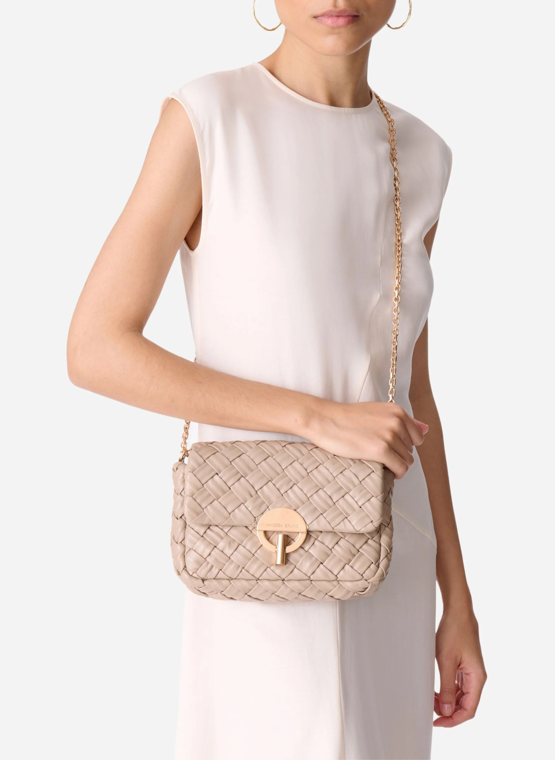 MOON - Sac bandoulière en cuir tressé| Beige