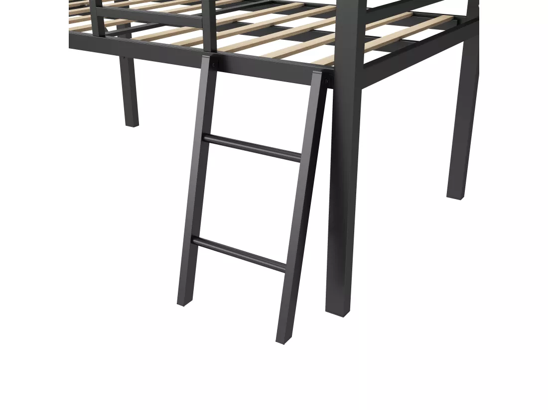 Lit mezzanine 90x200cm en métal avec LED - avec bureau abattant et sommier à lattes - Noir
