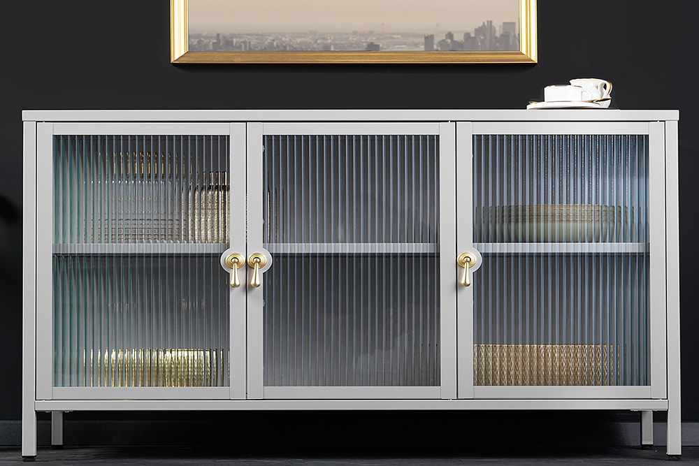 riess-ambiente Sideboard AMSTERDAM - 105cm greige gold Riffelglas Metall Vitrine Schrank Modern