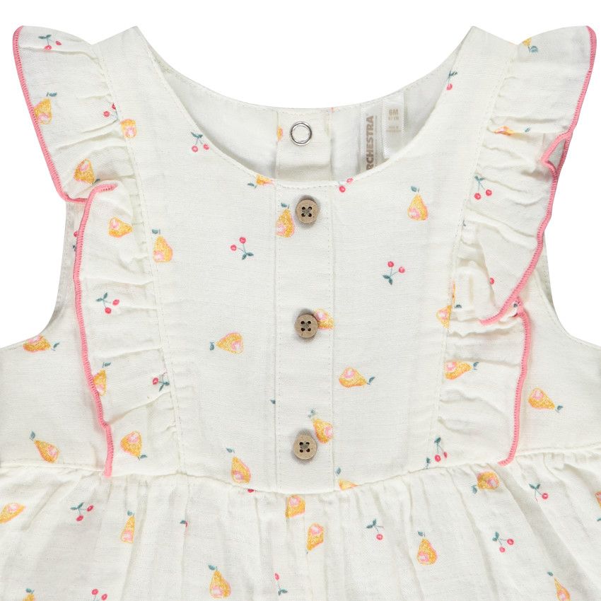 Combinaison courte en gaze de coton imprimé fruits pour bébé fille - Ecru