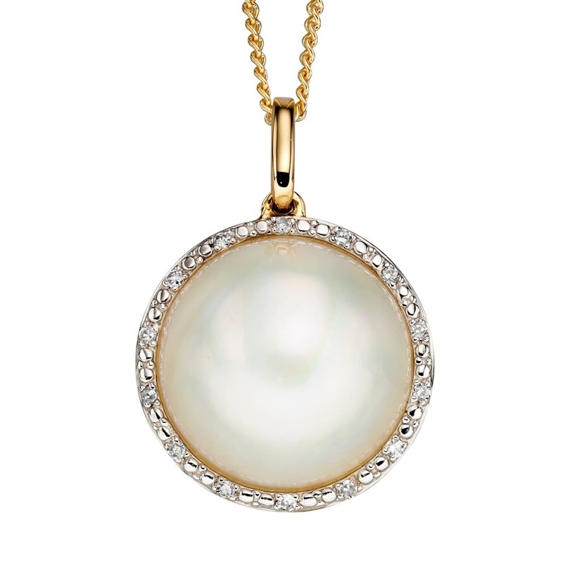 Collier perle et diamant sur or jaune 375/1000