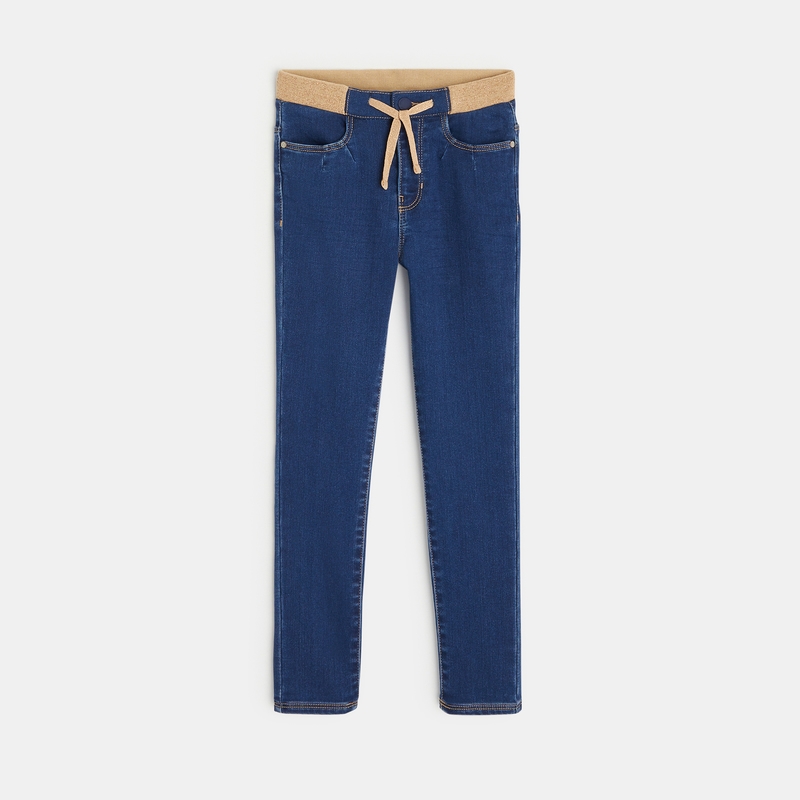 Jean slim à taille côtelée bleu fille