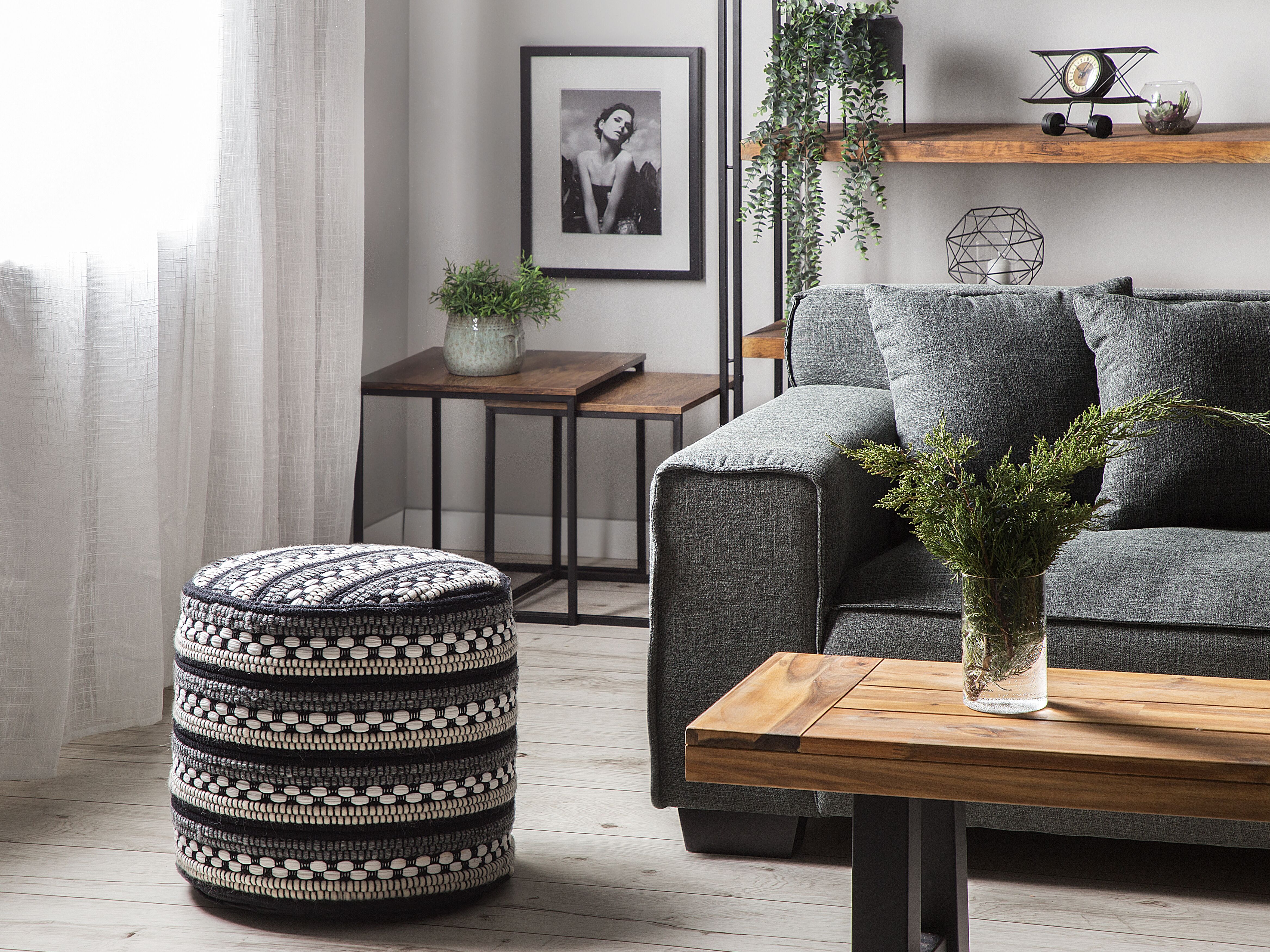 Poef GUNTUR Wol Zwart/wit