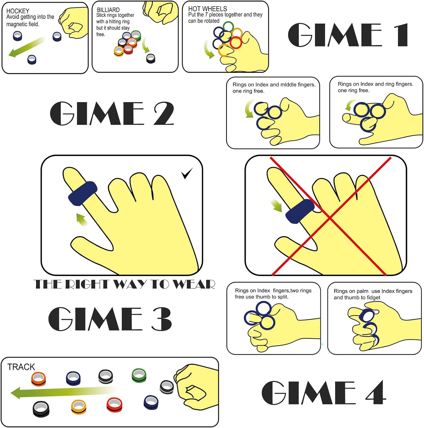 (3er Set) Ø3cm Anti Stress Finger Ring Spiel Magnetisches Fidget Hand Spinner Spielzeug - Assortiert