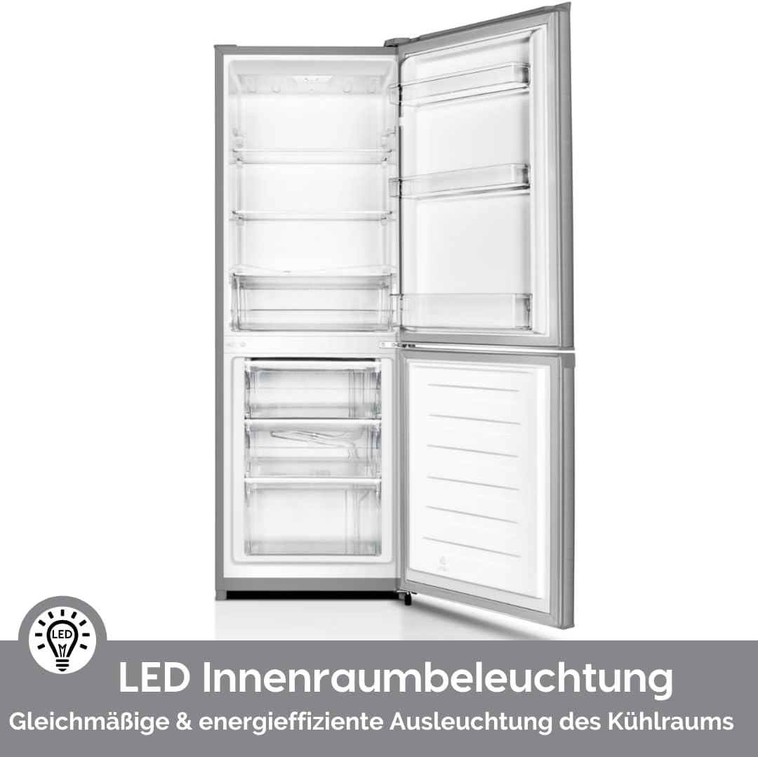 PKM KG225.4A+++ IX Kühl-Gefrierkombination | Inox Design | 162x56cm | 159 Liter Kühlen | 71 Liter Gefrieren | 39 dB | LED-Beleuchtung | 168kWh