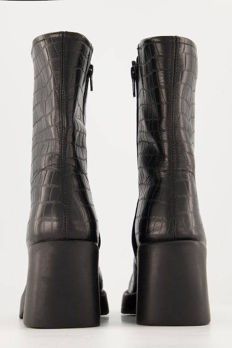 Leder-Stiefelette, XL-Schaftweite, Croco-Prägung, 8 cm Blockabsatz, Weite H