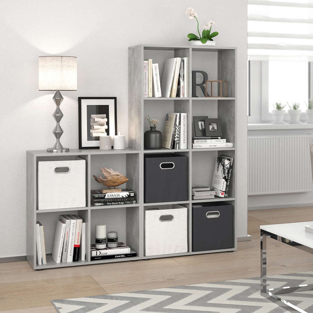 VICCO Raumteiler SCUTUM 8 Fächer Grau Beton - Bücherregal Standregal Wandregal