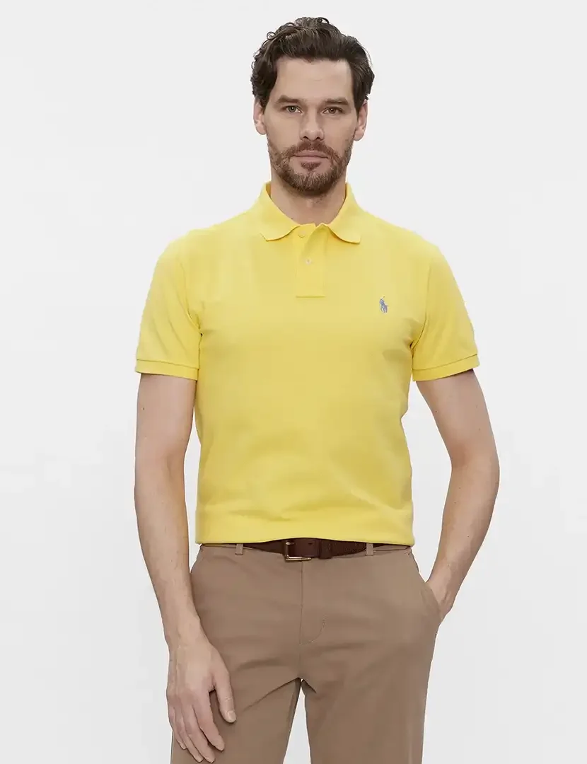 Yellow Slim Fit Polo Blue Logo