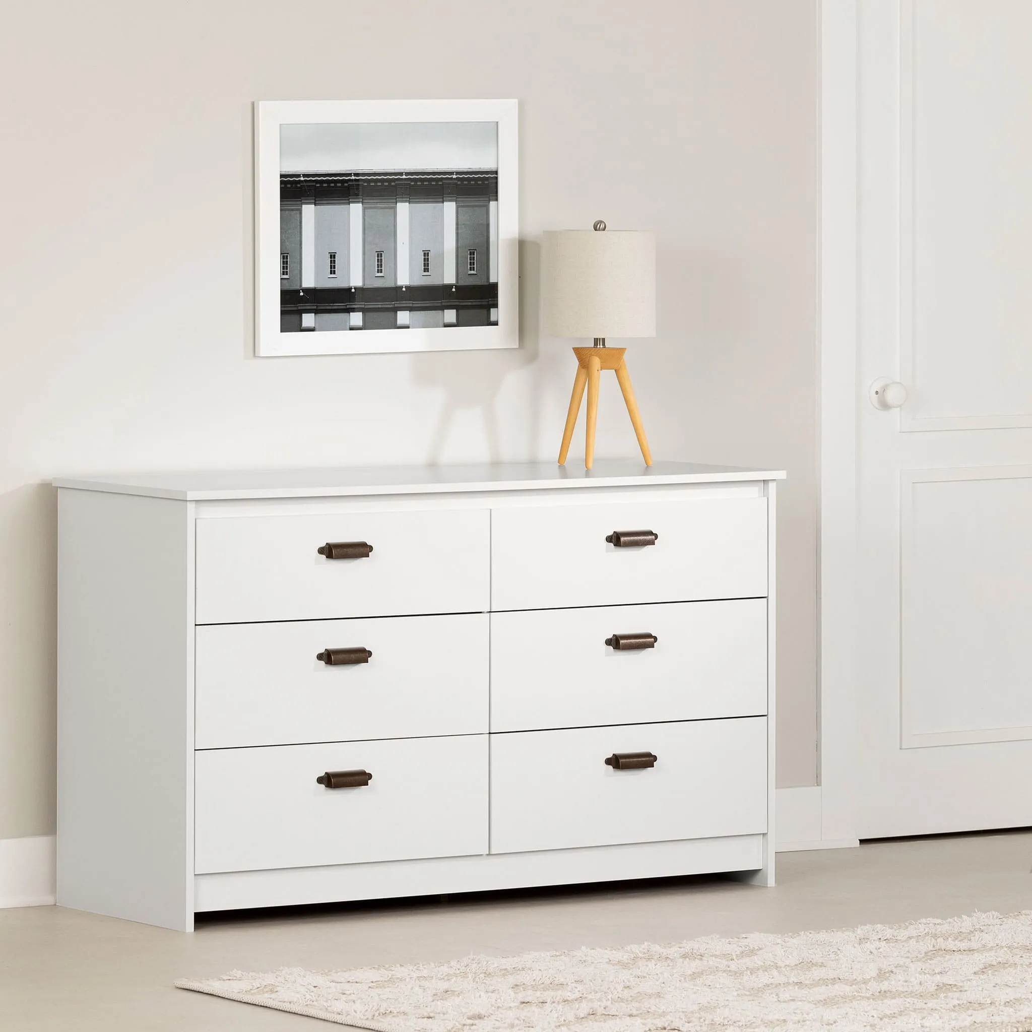 South Shore Bureau Double 6 Tiroirs - Hulric Blanc solide