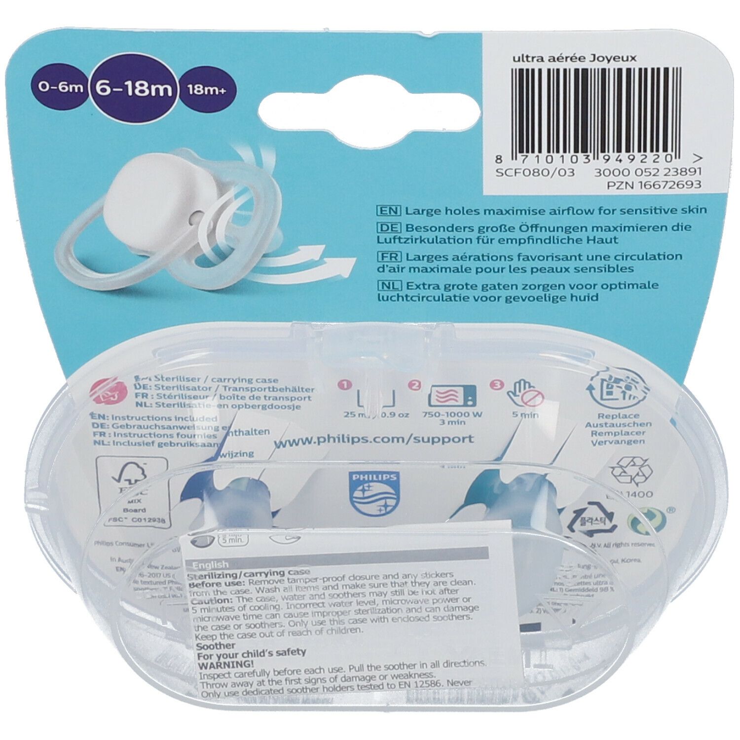 PHILIPS Avent Ultra Air Happy Schnuller 6-18 Monate, Papa blau/weiß
