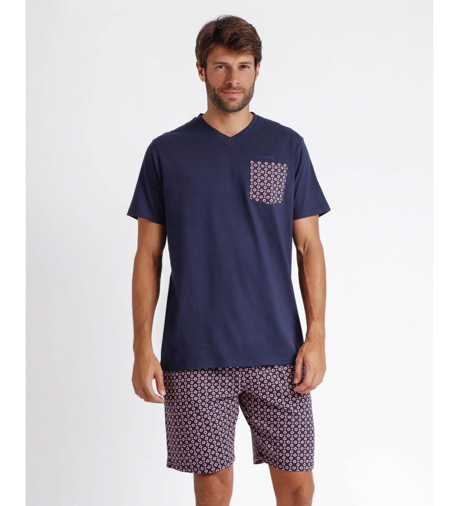 Pijama de manga curta Antonio Miro azul marinho Panot