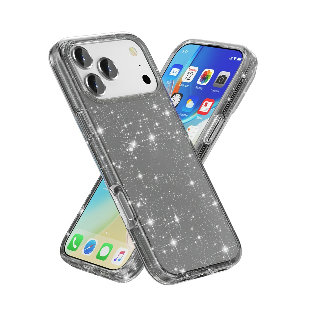 iPhone 17 Pro Max Hybrid Hardcase Schutzhülle im Glitzer Design - Schwarz / Transparent