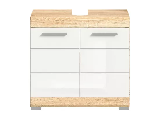 Meuble sous vasque LEWOTO – 2 portes – Blanc et chêne clair