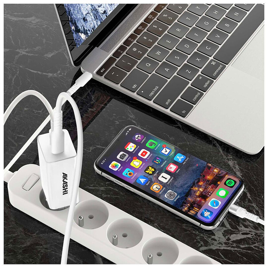 Akashi Chargeur Secteur 130W - USB-C + USB-A (Macbook, PC, Laptop ...)