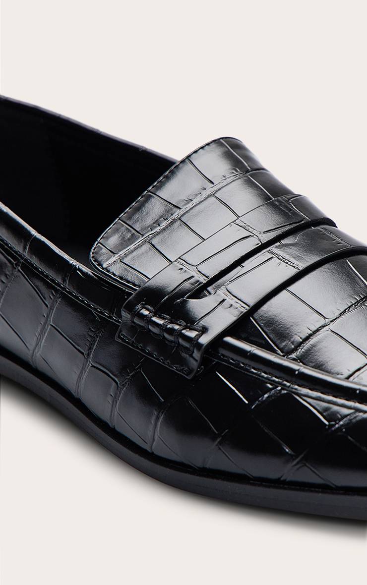 Noir Mocassin À Bout Carré En Synthétique Effet Croco