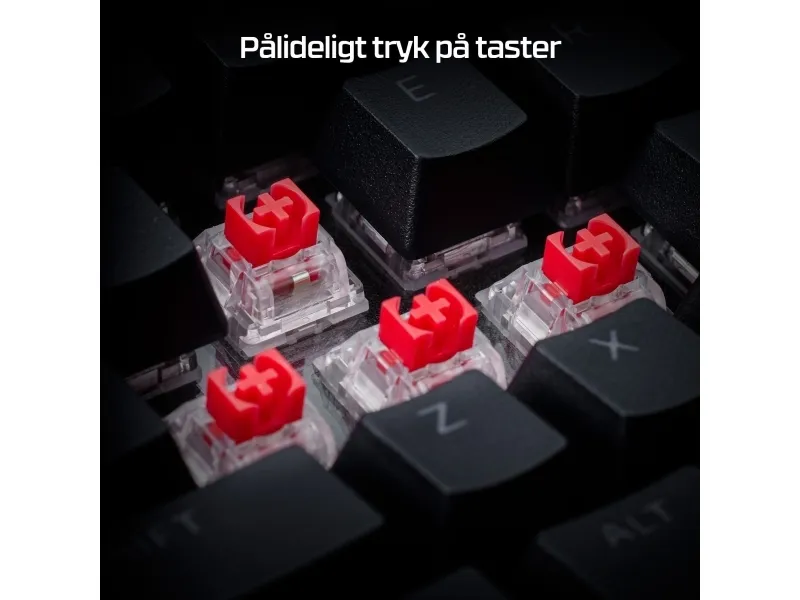 HyperX Alloy Rise - Tastatur - 1000 Hz pollingfrekvens, 100% anti-ghosting, 80 millioner tastetryk - 75% - bagbelyst - trådløs - 2.4 GHz, Bluetooth, USB-C - tastkontakt: HyperX Linear - sort