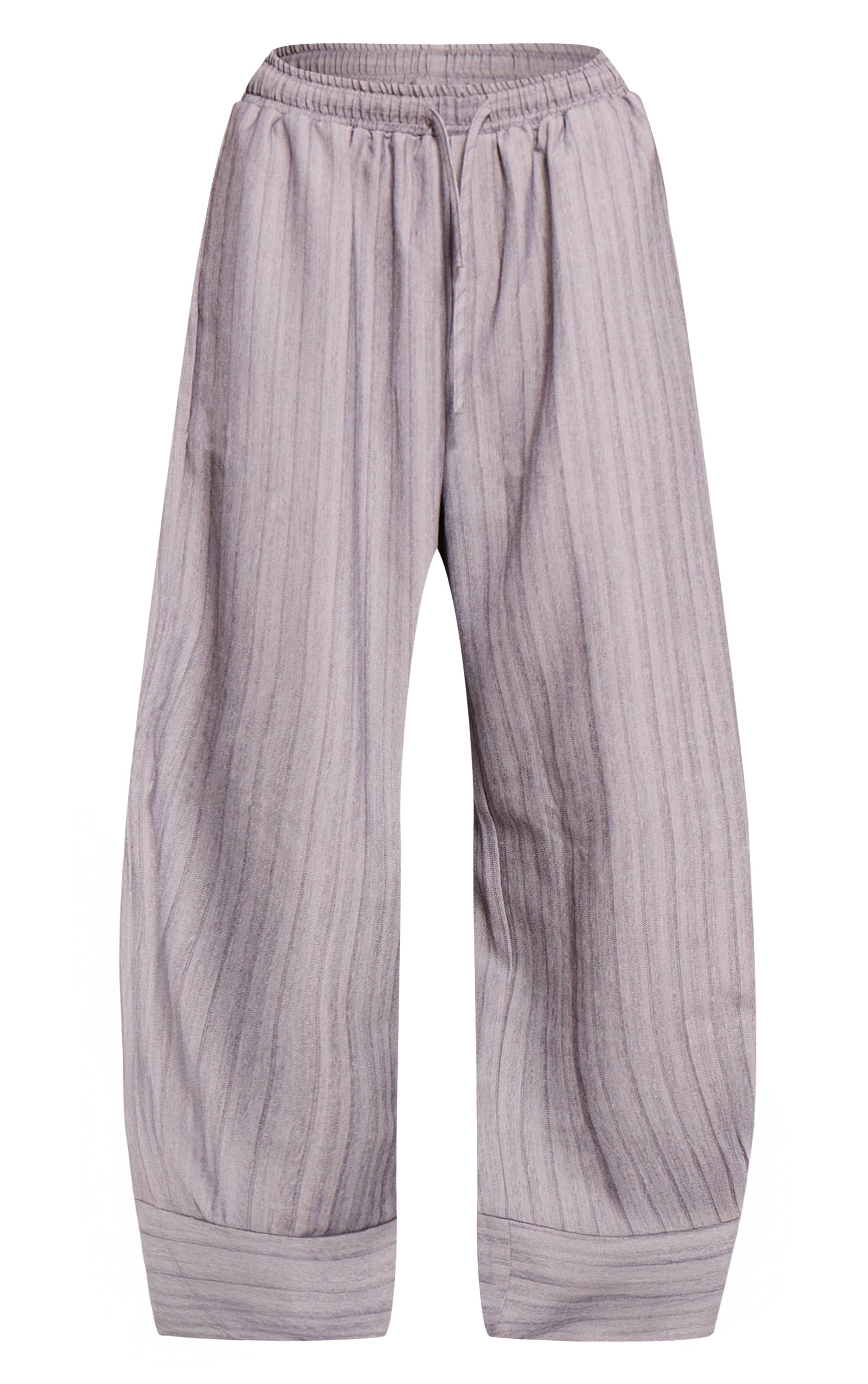 Gris Clair Ensemble Coordonné Pantalon Tissé À Fines Rayures Avec Cordon De Serrage