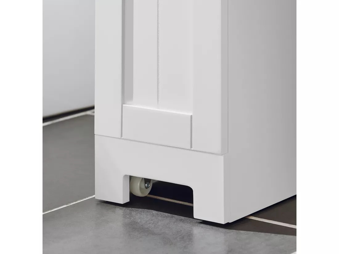 SoBuy BZR106-W Meuble de Rangement Salle de Bain Étroit sur Roulettes, Support Papier Toilette, Armoire Toilettes WC 1 tiroir, 1 porte et 3 étagères
