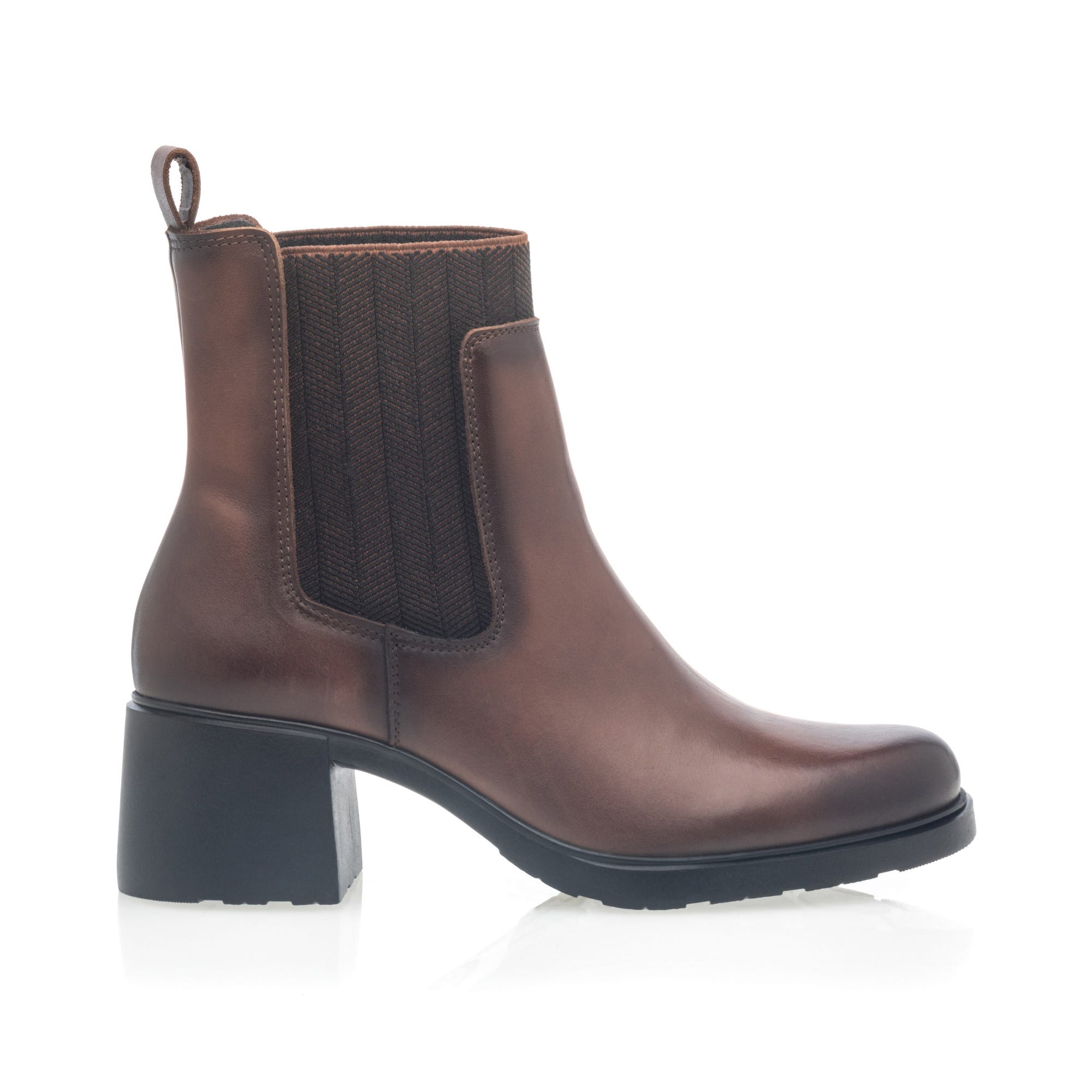 Boots chelsea à talon Femme en cuir cognac