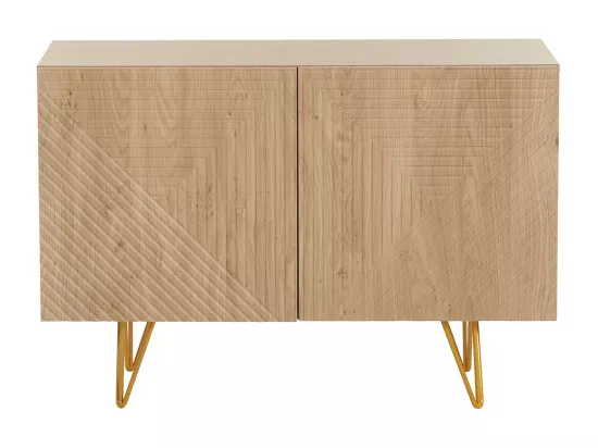 Buffet design gravé finition bois clair chêne et métal doré 2 portes L107 cm OZEN