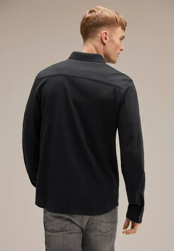 Piquée Langarmshirt - Black