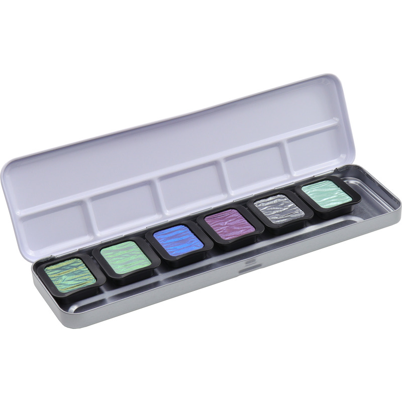 FINETEC Malkasten Aquarell Perlglanz, Essentials Cool, assortiert, 6 Stück