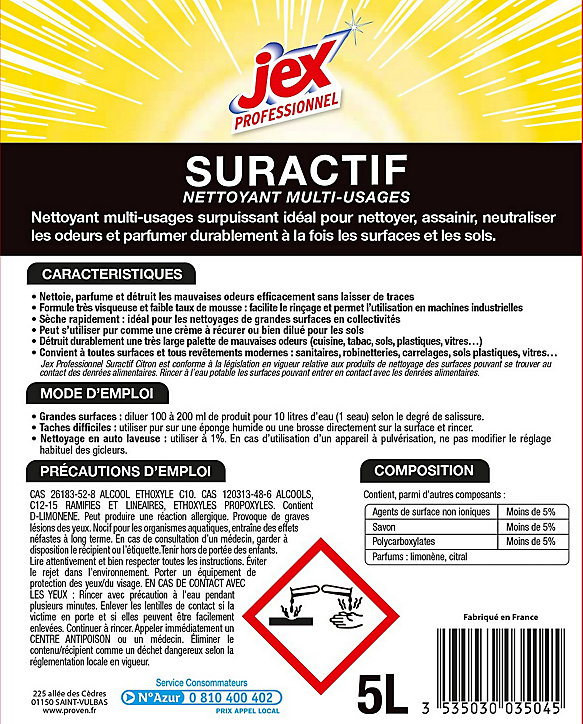Nettoyant multi-usages suractif senteur citron Jex pressionnel 5L