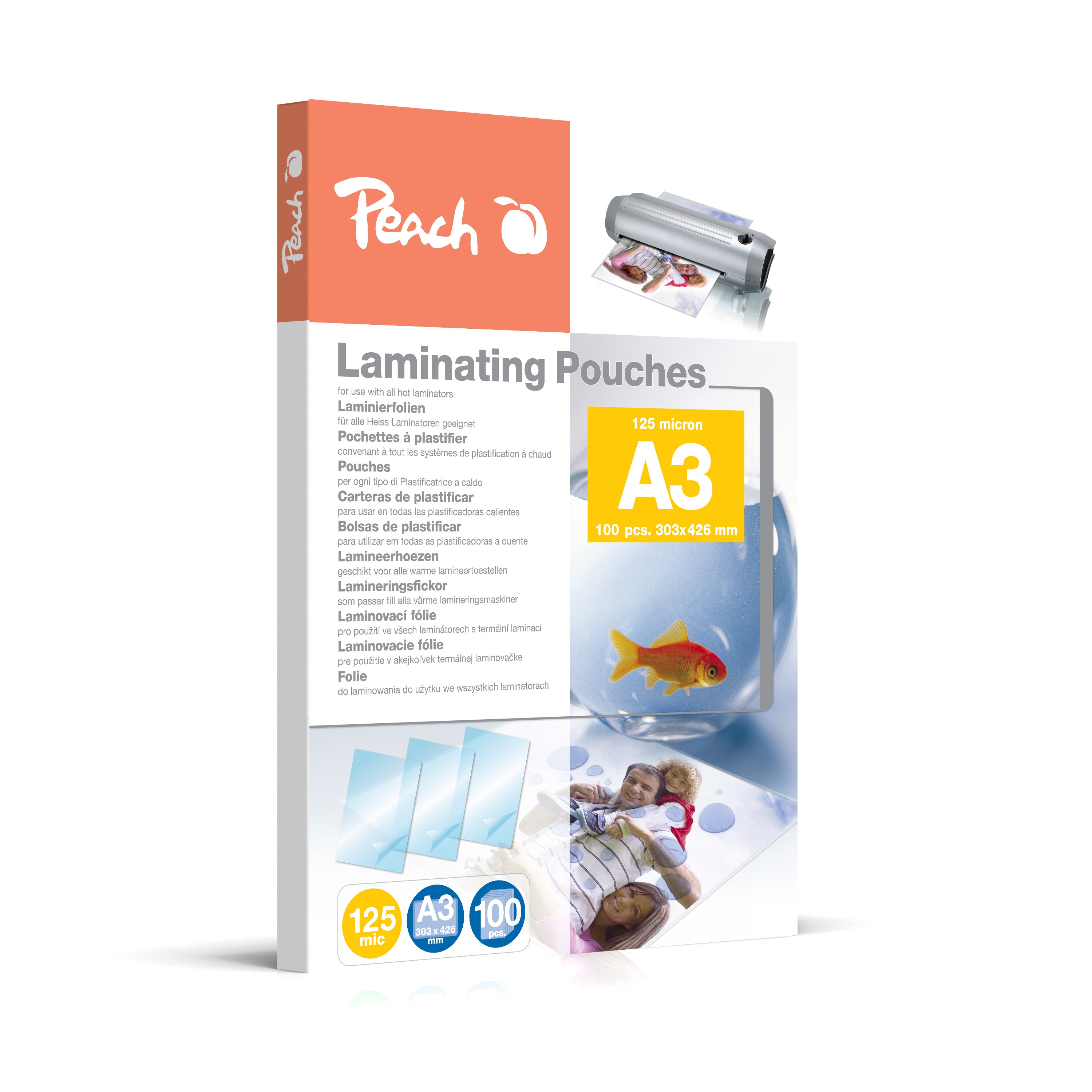 Peach 100 x A3 Laminierfolien, 125 mic, glänzend