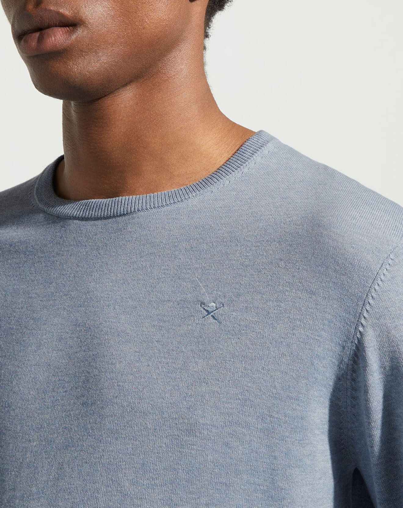 Hackett London Pull en Coton & Soie col rond bleu moyen