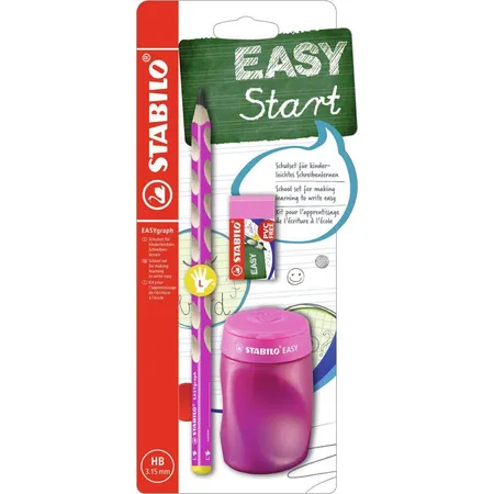 Schul-Set für Linkshänder - STABILO EASYgraph in pink - inklusive Spitzer + Radierer