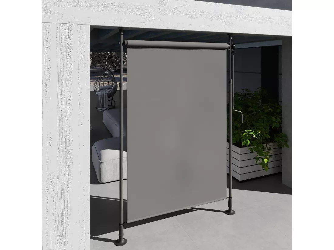 Store extérieur sur pied store manuel rétractable enroulable réglable H.2,2-3,1m sans perçage métal polyester gris