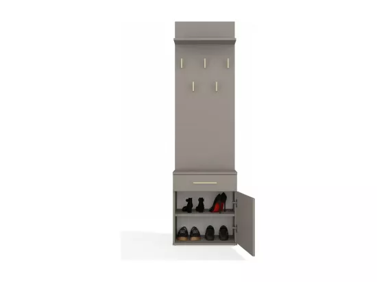 VIONI - Meuble vestiaire d'entrée - Portemanteau mural avec étagère - 5 crochets - Tiroir + meuble de rangement - Gris