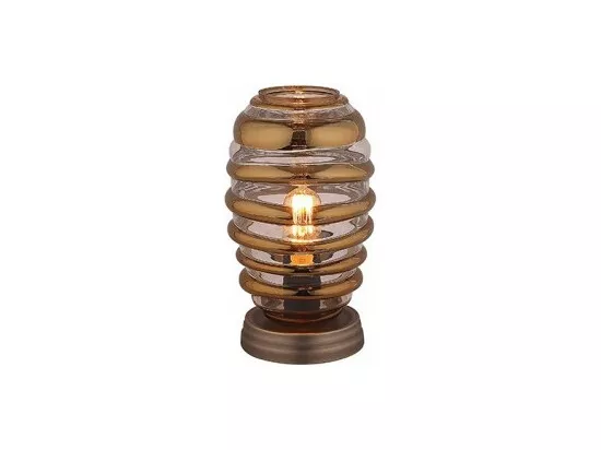 Lampe ovale 24 cm en verre soufflé et métal cuivré vintage - NELSON