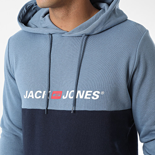 Sweat Capuche Corp Block Bleu Marine Bleu Clair