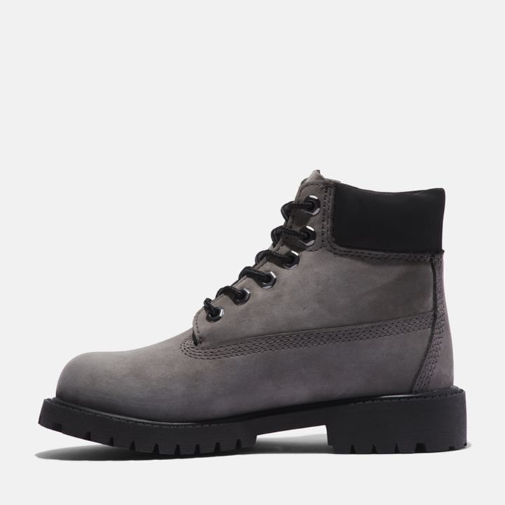 Bota Timberland Premium de 6 polegadas para crianças na cor cinza.