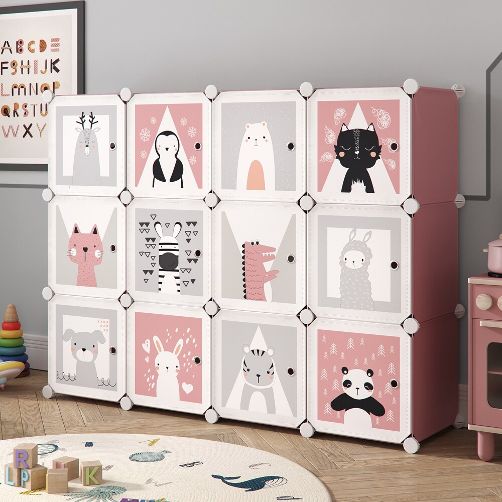 Vicco Kleiderschrank Andy Kinder rosa modular 12 Fächer Kleiderstange Steckregal
