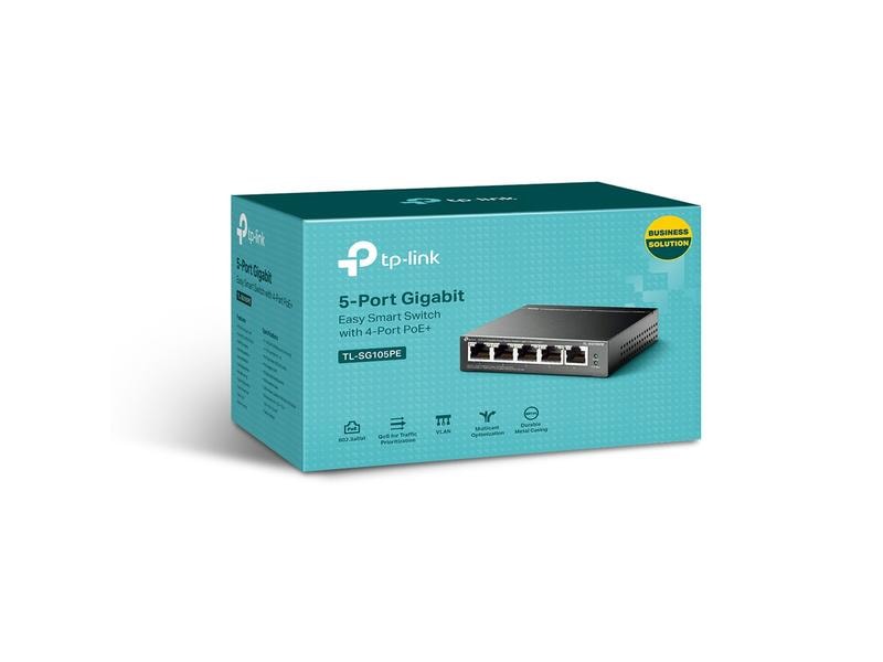 TP-Link PoE  Switch Omada PoE  Easy Smart 5 x 1G TL-SG105PE 5-Port-Gigabit-Easy-Smart-Switch mit 4 PoE -Ports