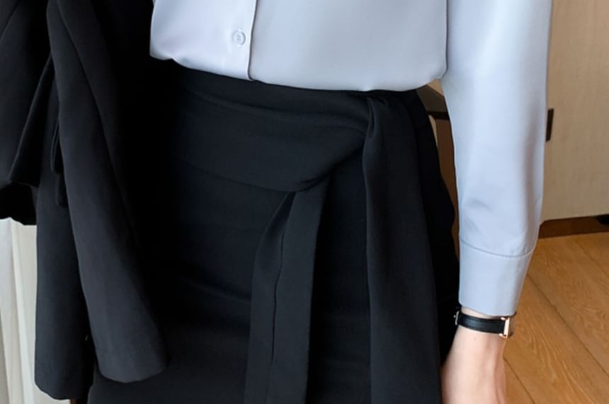 Dragan Pulse - Blouse van effen chiffon met lange mouwen