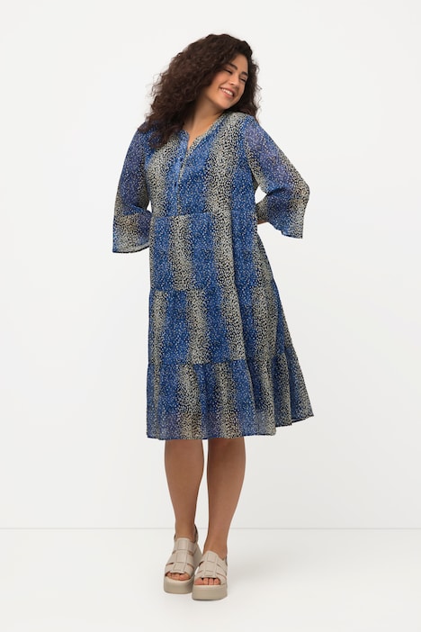 Midikleid, Streifen, A-Linie, Tunika-Ausschnitt, 3/4-Arm