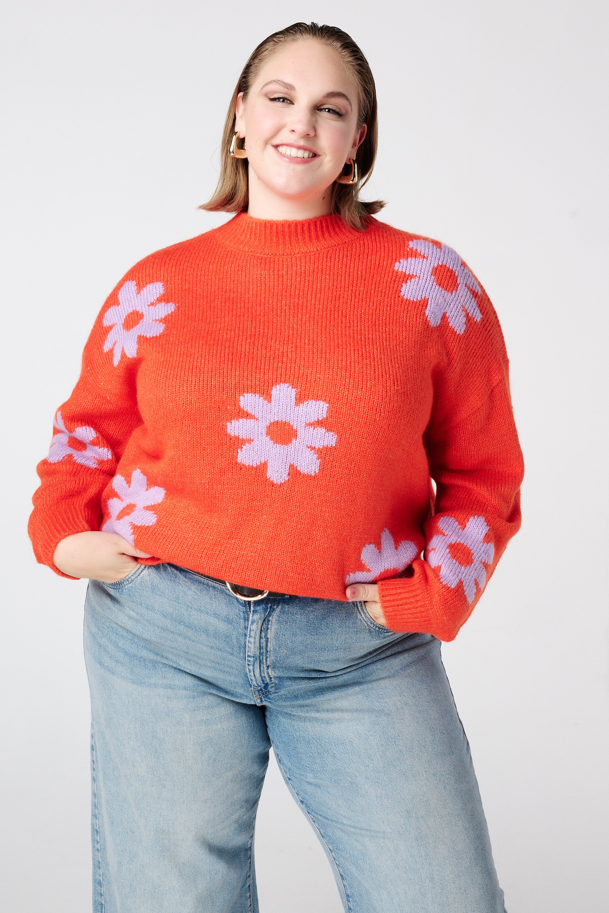 Trui met bloemen print Multi orange