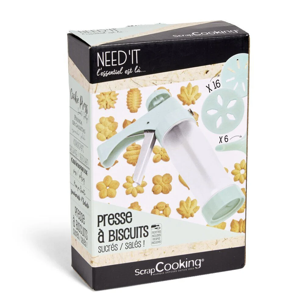 Presse à biscuits sucrés/salés 16 disques et 6 douilles