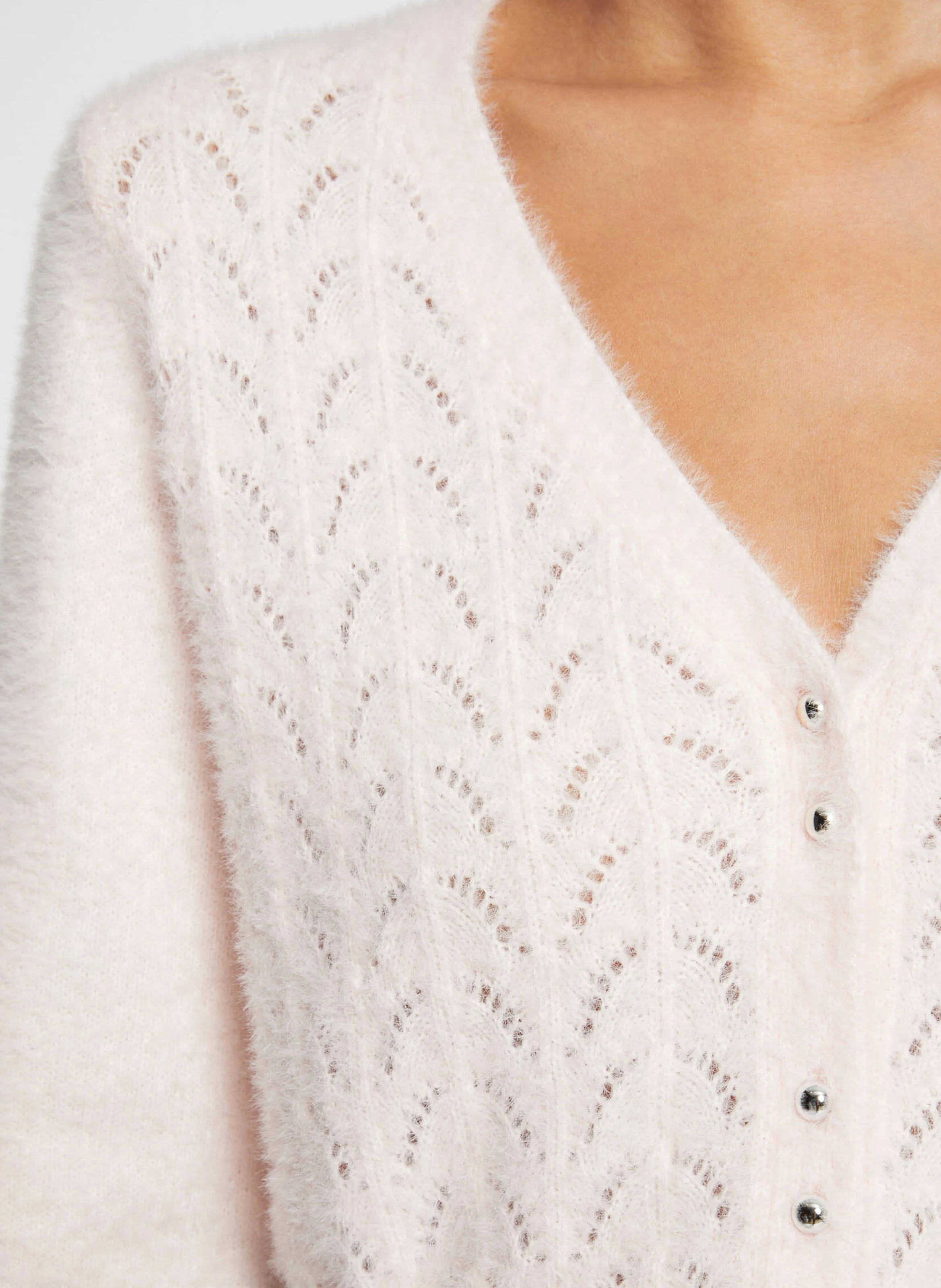 MLILO - Gilet droit col V en maille | Rose