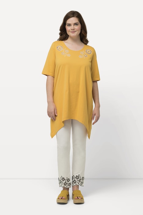T-Shirt, Lochstickerei, Rundhals, Halbarm, Biobaumwolle