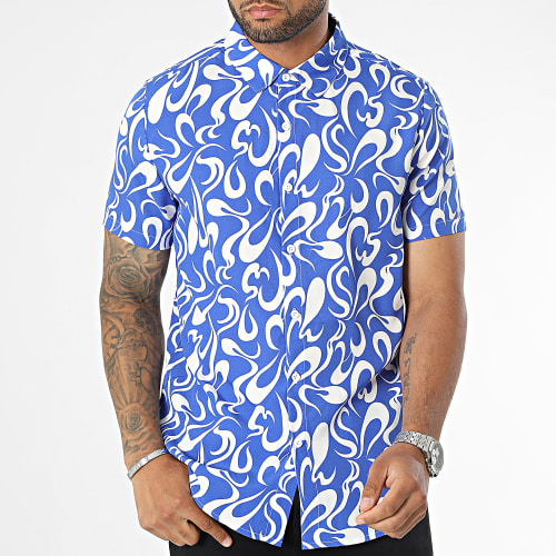 Chemise Manches Courtes Bleu Roi Blanc